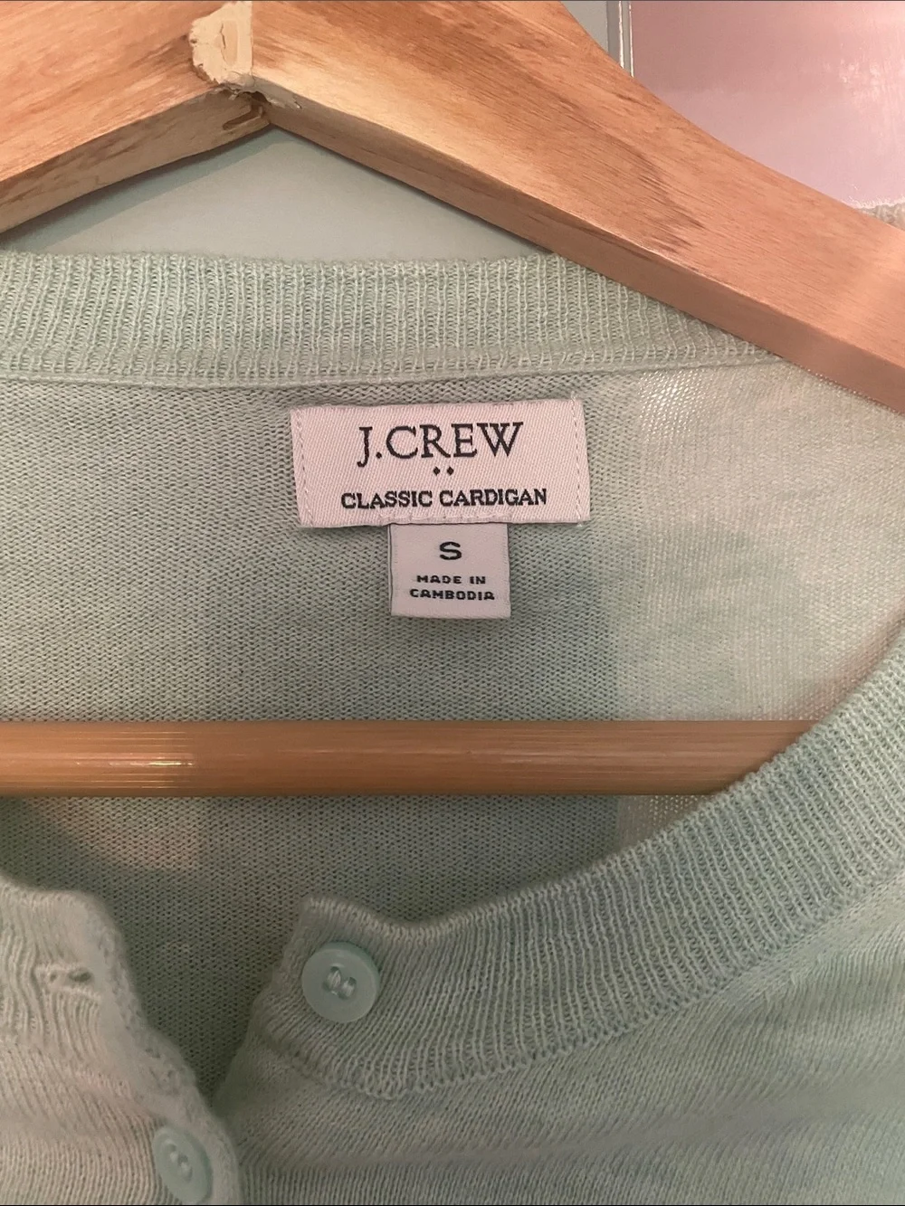 J. Crew Pale Mint Button-Up Crewneck Cardigan